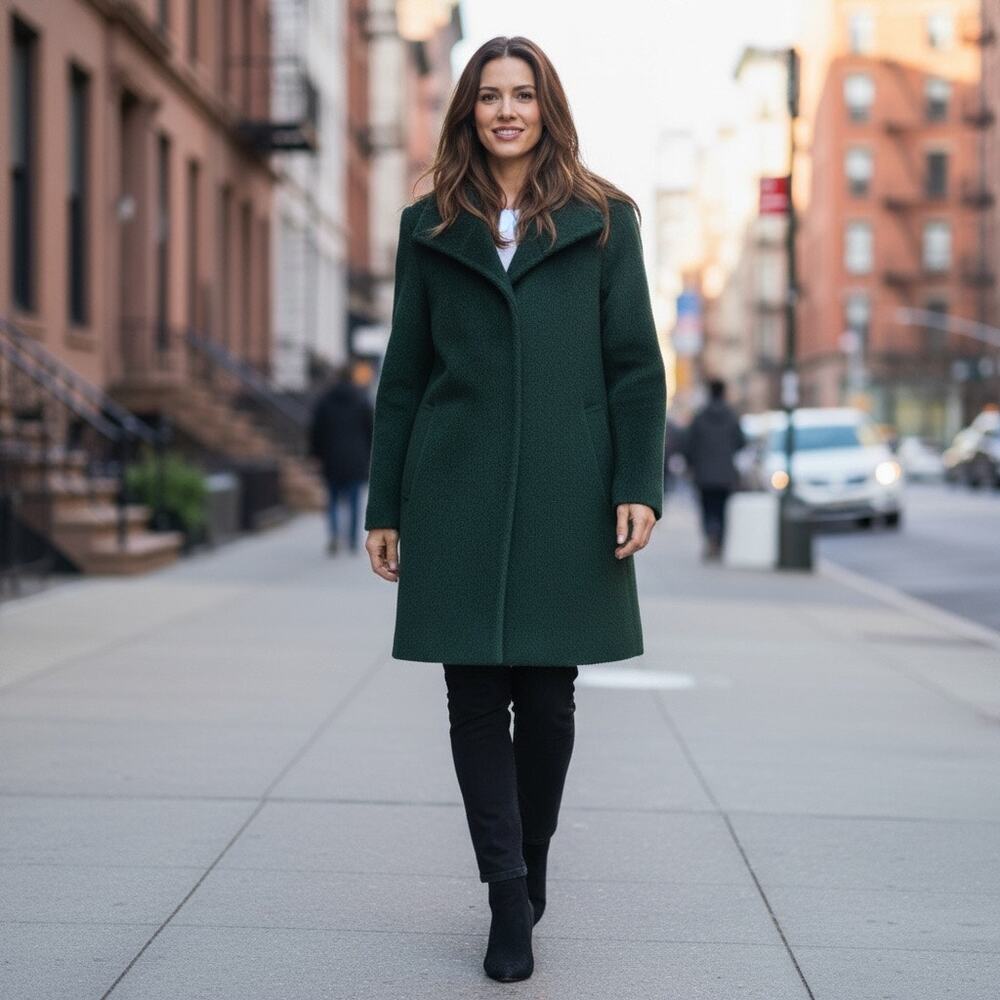 Cinzia Rocca Bergdorf Goodman Piacenza Lama‎ Wool Blend Coat Green Size 10 NWT